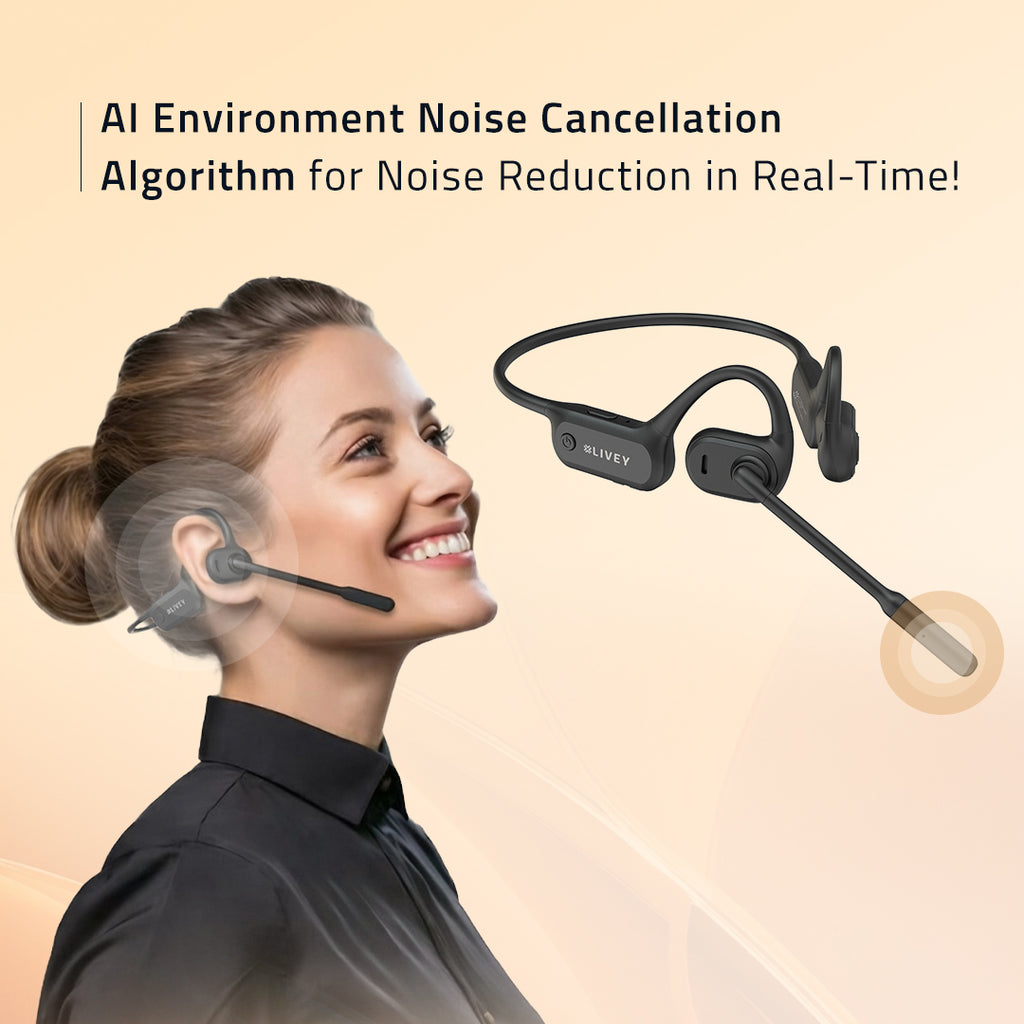 LIVEY Audixa OpenEar 750BT Wireless Headset AI Environmental Noise Cancellation Algorithm, Engineered for All-Day Comfort