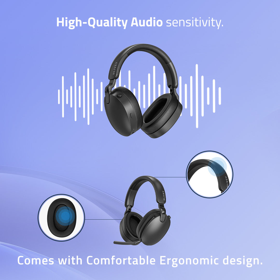 LIVEY 950BT Hybrid ANC Headset with AI ENC for Clear Calls