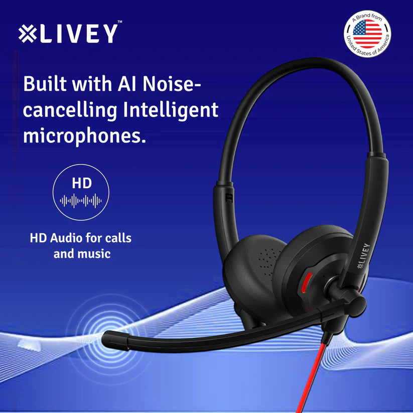 LIVEY Audixa 500DM AINC USB Headset, Optimized for MS Teams, UC