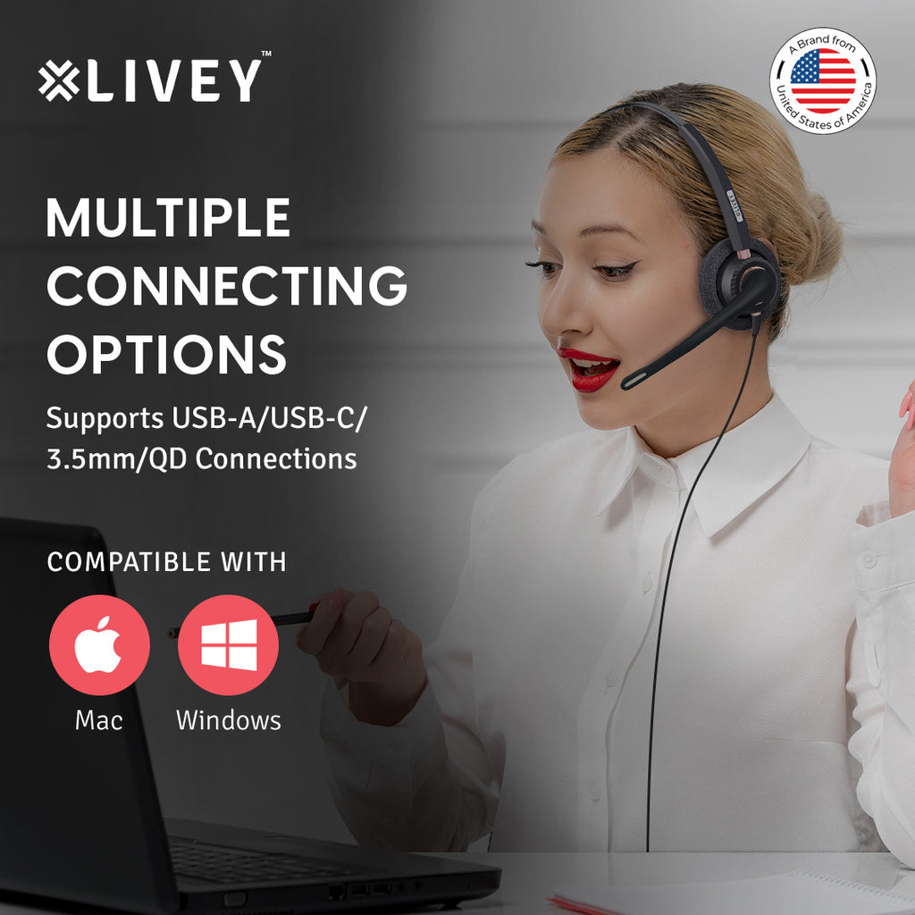 LIVEY Audixa 805DM AINC USB Headset, Optimized for MS Teams, UC