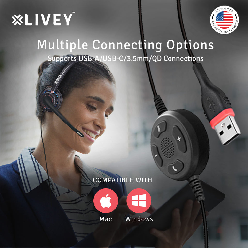 LIVEY Audixa 815DM AINC USB Headset, Optimized for MS Teams, UC