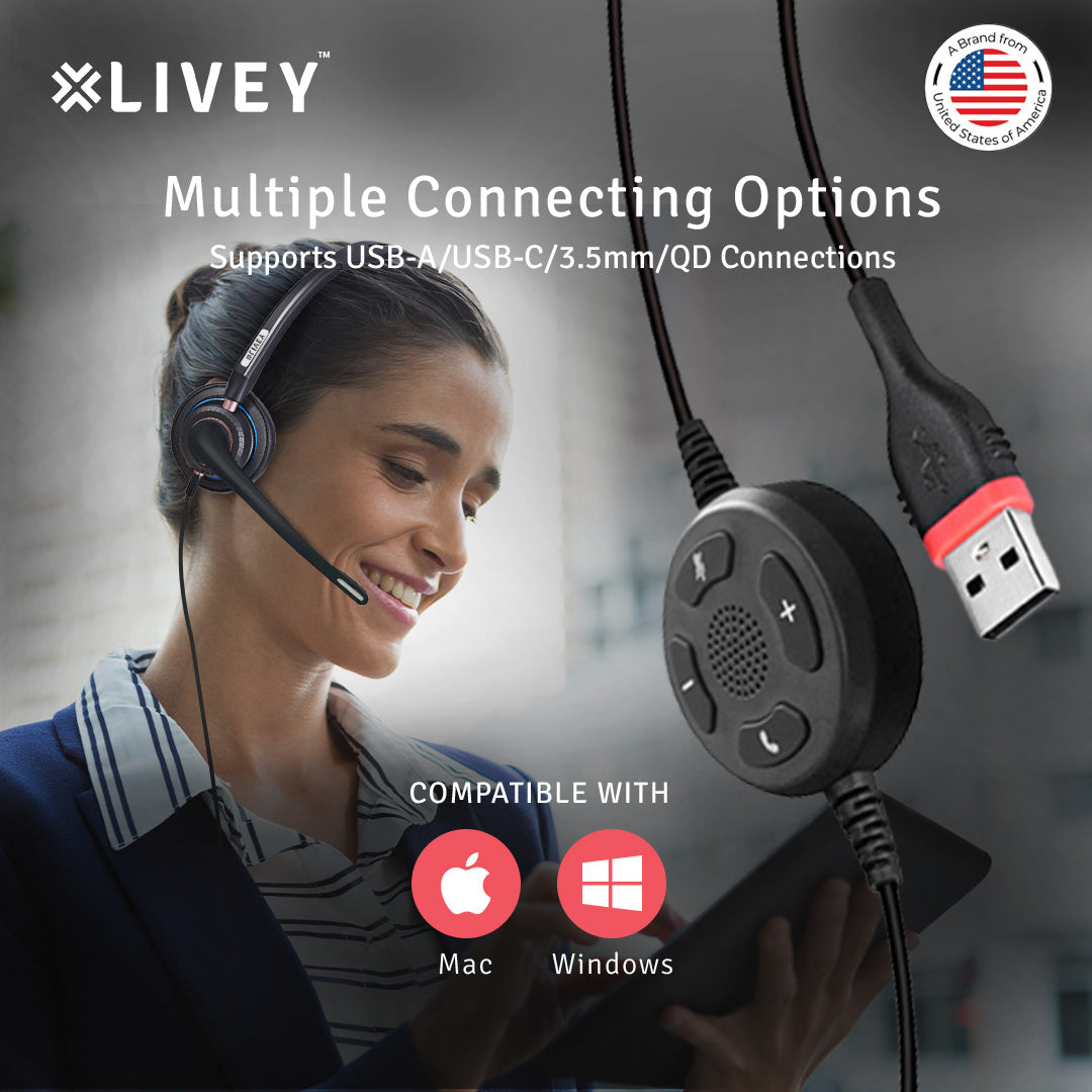 LIVEY 815DM AINC USB Headset, Optimized for MS Teams, UC